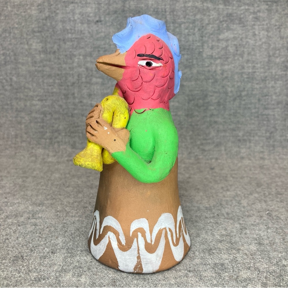 Vintage Mexican Oaxaca Folk Art Pottery Clay Bell Bird Vintage Southwest Pottery